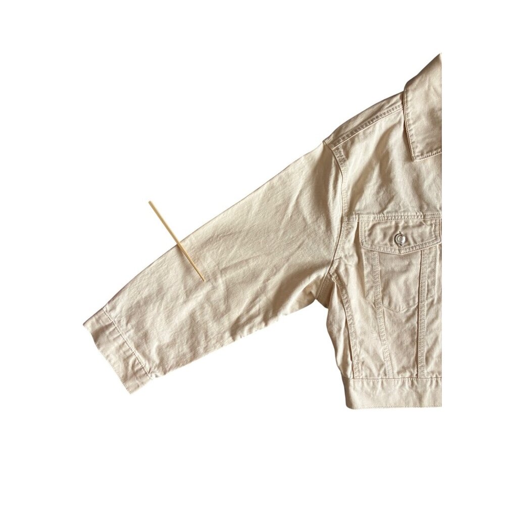 NWTGianni Bini Womens Cropped Denim Jacket M Bone Beige Cotton Button-Up READ - Picture 3 of 16